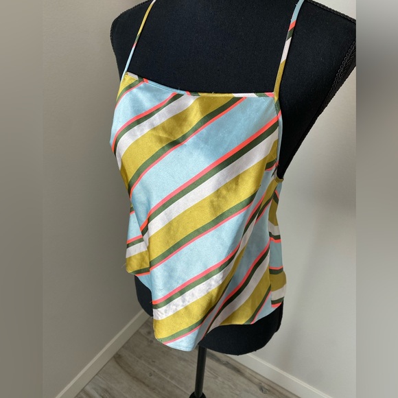 Victoria's Secret Size Small Silky Blouse Racerback Light Blue/Green/Coral - Picture 3 of 9